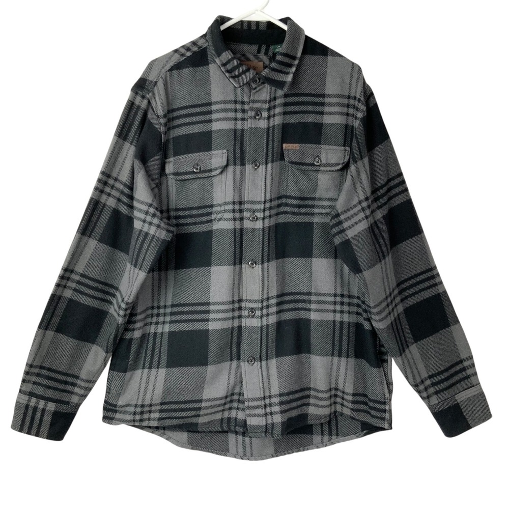 Orvis Gray Black Plaid Flannel Button Up Shirt Large Collared Long Sleeve